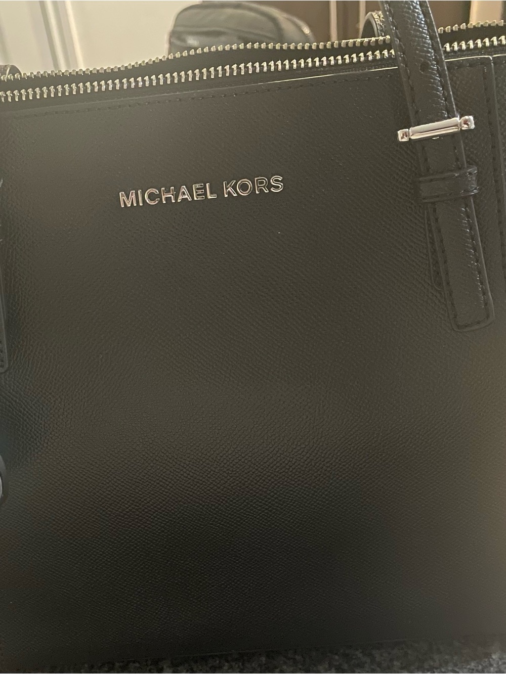 Michael Kors Black Leather Structured Briefcase with Silver Hardware
